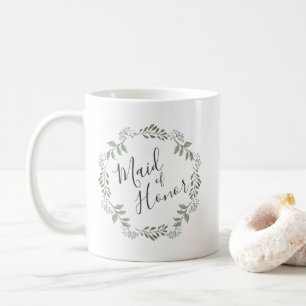 Sage Greenery Botanical Wreath Maid of Honor Coffee Mug