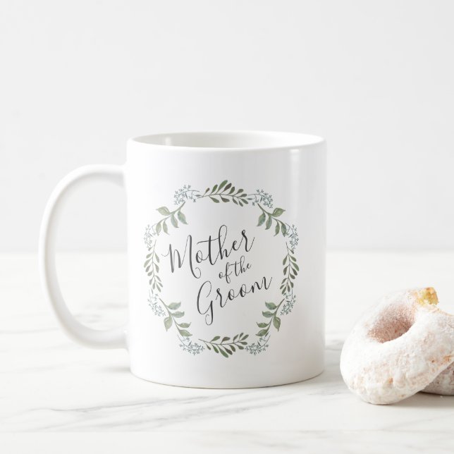 Sage Greenery Botanical Wreath Mother of the Groom Coffee Mug (With Donut)