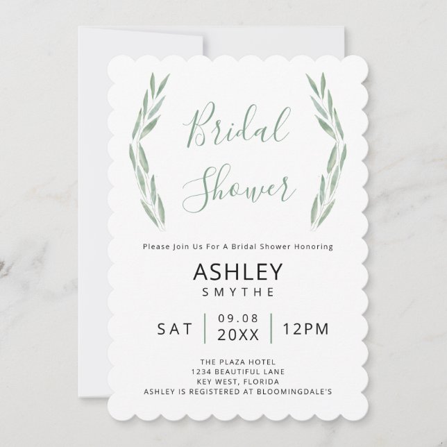 Sage Greenery Bridal Shower Invitation, Botanical Invitation (Front)