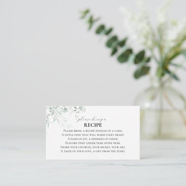 Sage Greenery Bridal Shower Recipe Enclosure card (Standing Front)