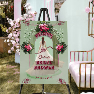 Sage Greenery Burgundy Rose Gold Bridal Welcome   Foam Board