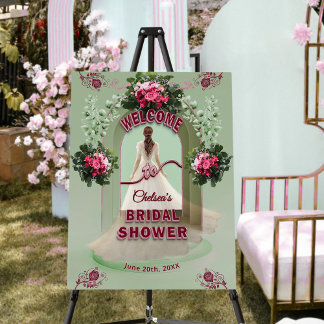 Sage Greenery Burgundy Rose Gold Bridal Welcome   Foam Board