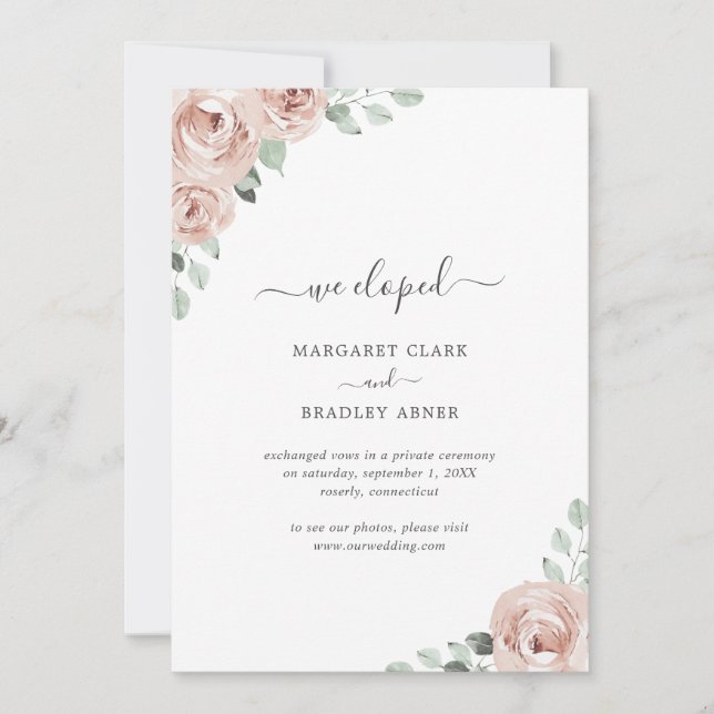 Sage Greenery Dusty Rose Pink Floral Elopement Announcement (Front)