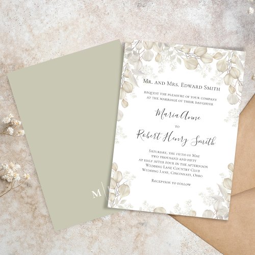 Sage Greenery Elegant Wedding Script Invitation