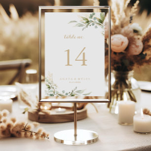 Sage Greenery Eucalyptus Gold Calligraphy Wedding Table Number
