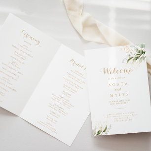 Sage Greenery Eucalyptus Gold Folded Wedding Program