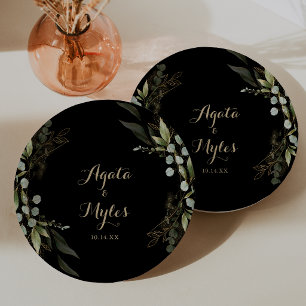 Sage Greenery Eucalyptus Gold Wedding Cake Paper Plates