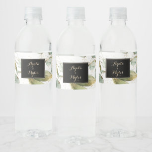 Sage Greenery Eucalyptus Gold Wedding Water Bottle Label