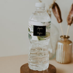 Sage Greenery Eucalyptus Gold Wedding Water Bottle Label