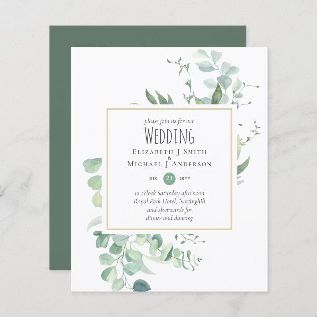 Sage Greenery Eucalyptus Wedding BUDGET Invites (Front/Back)