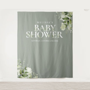 Sage Greenery Floral Baby Shower Photo Backdrop