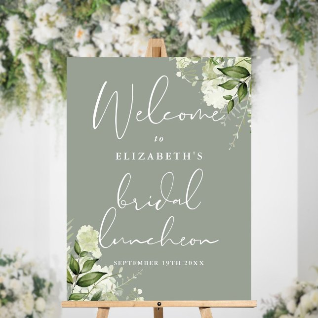 Sage Greenery Floral Bridal Luncheon Welcome Sign (Sage Greenery Floral Bridal Luncheon Welcome Sign)