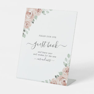 Sage Greenery Floral Dusty Rose Guest Book Wedding Pedestal Sign