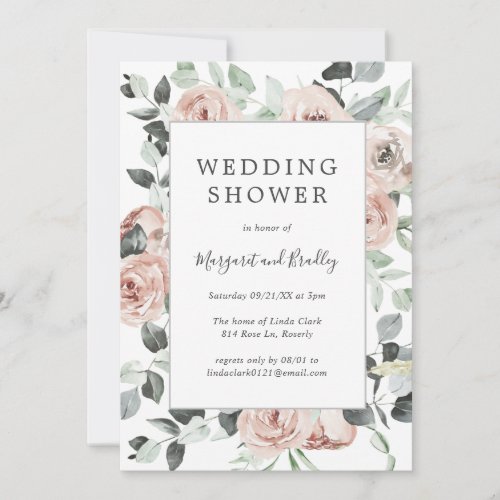 Sage Greenery Floral Dusty Rose Wedding Shower Invitation