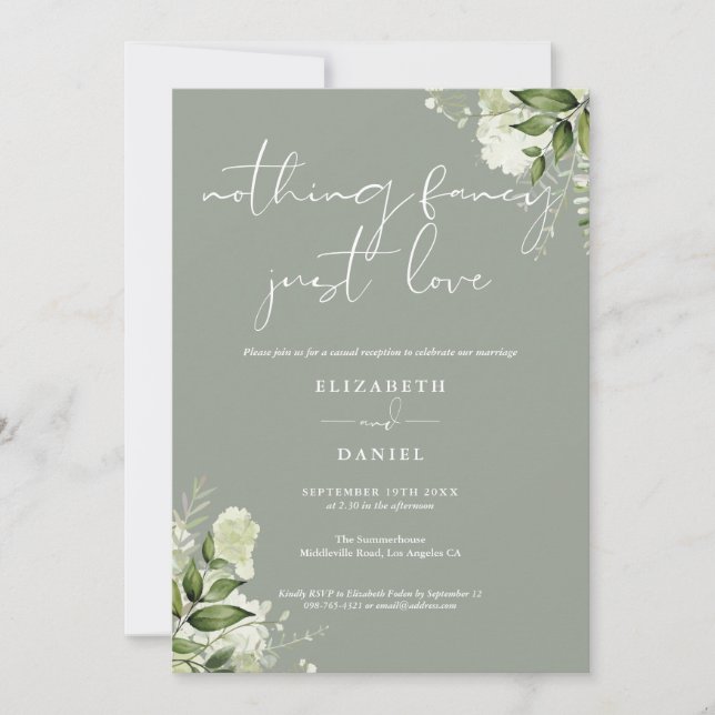 Sage Greenery Floral Elopement Wedding Reception Invitation (Front)