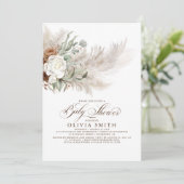 Sage Greenery Floral Pampas Grass Boho Baby Shower Invitation (Standing Front)