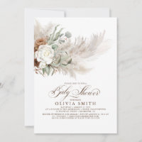 Sage Greenery Floral Pampas Grass Boho Baby Shower Invitation