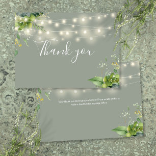 Sage Greenery Floral String Lights Thank You Card