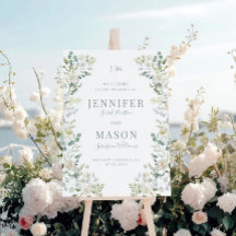 Sage Greenery Floral Wreath Wedding Welcome Sign