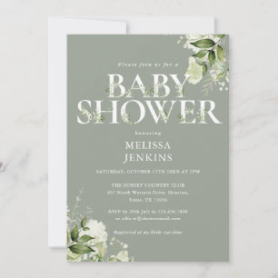 Sage Greenery Foliage Gender Neutral Baby Shower Invitation