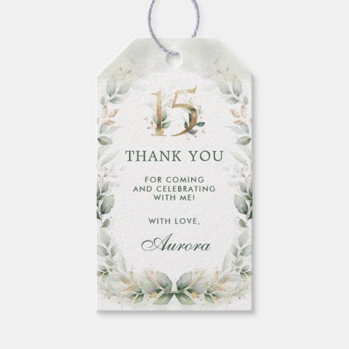Sage Greenery Gold QUINCEAÑERA 15th Birthday Gift Tags