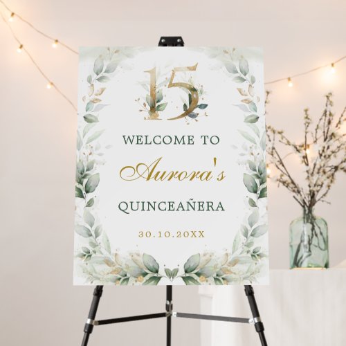 Sage Greenery Gold QUINCEAÑERA Birthday Welcome Foam Board