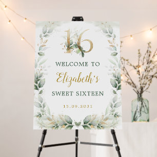 Sage Greenery Gold Sweet 16 Birthday Welcome Foam Board