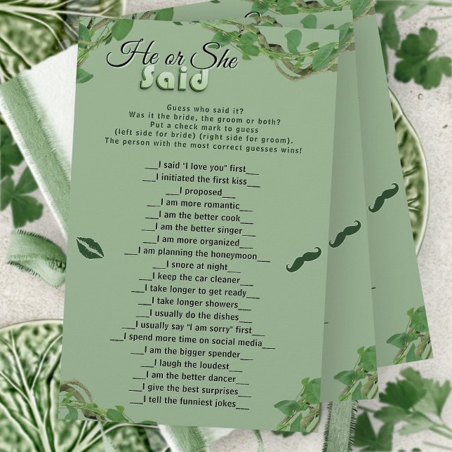 Sage Greenery He Said She Said Bridal Shower Game (Creator Uploaded)