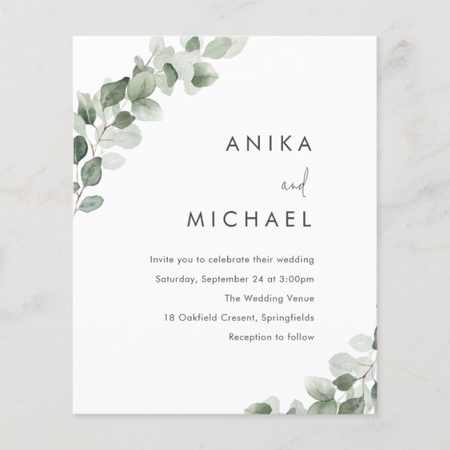 Sage Greenery Leaf Budget Wedding Invitation (Front)
