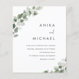 Sage Greenery Leaf Budget Wedding Invitation
