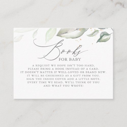 Sage Greenery Leaves Books For Baby Enclosure Card