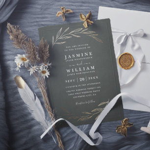 Sage Greenery Leaves Rustic Elegant Wedding Invitation