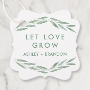 Sage Greenery Let Love Grow Tags, Wedding Gift Favor Tags