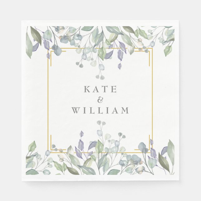 Sage Greenery Lilac Wedding Watercolour Floral  Napkins (Front)
