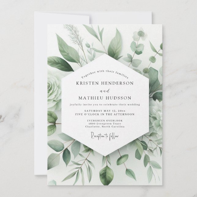 Sage Greenery Minimalist Wedding Invitation (Front)