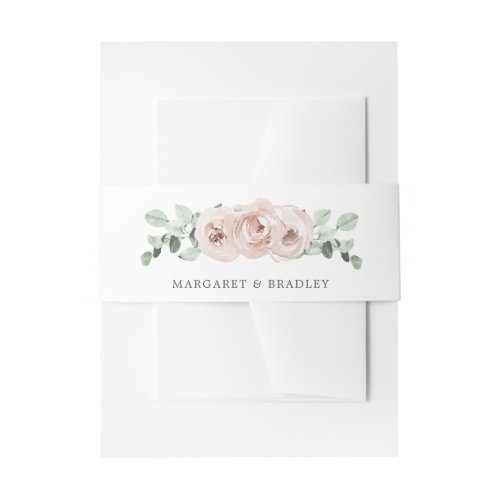 Sage Greenery Pink Dusty Rose Floral Wedding Invitation Belly Band