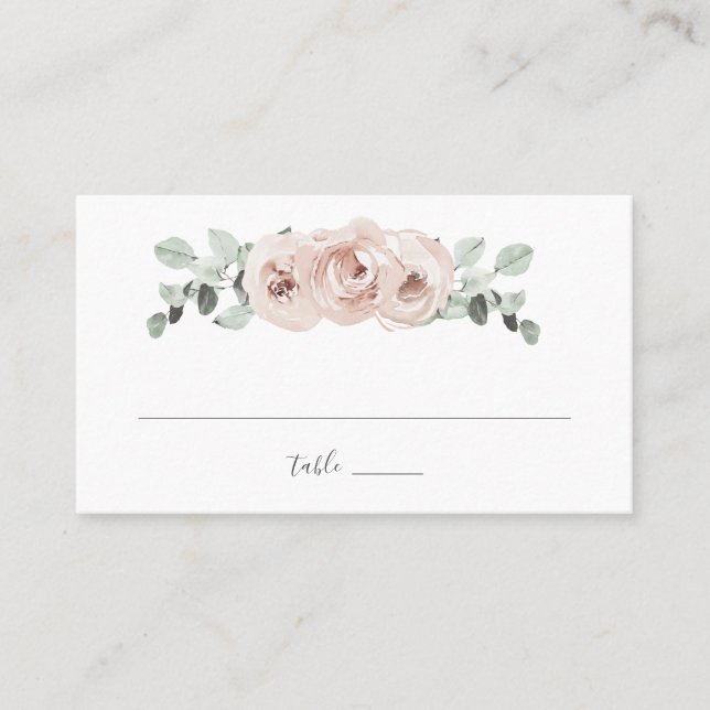 Sage Greenery Pink Dusty Rose Floral Wedding Place Card (Front)