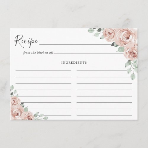 Sage Greenery Pink Floral Dusty Rose Recipe Card