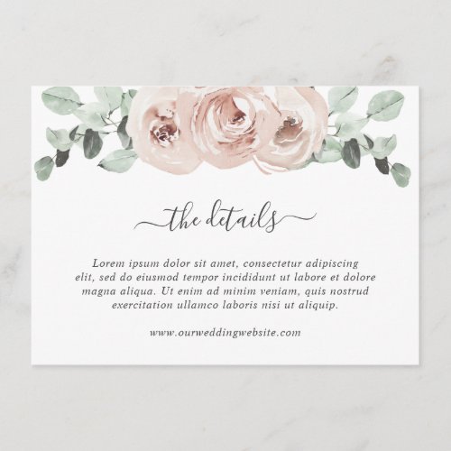 Sage Greenery Pink Floral Dusty Rose Wedding Enclosure Card