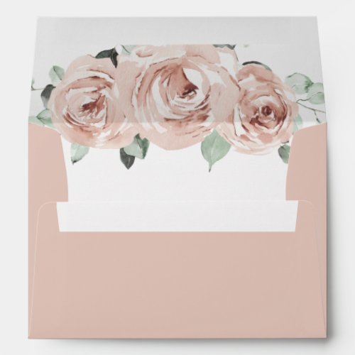 Sage Greenery Pink Floral Dusty Rose Wedding Envelope