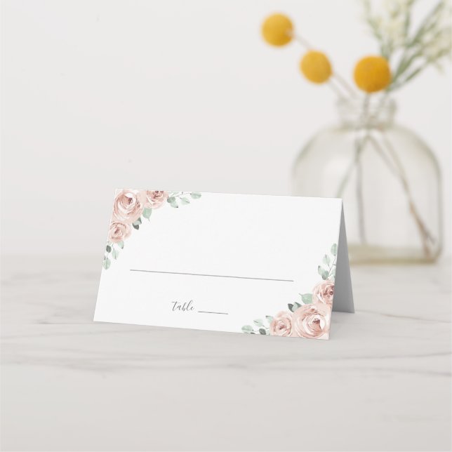 Sage Greenery Pink Floral Dusty Rose Wedding Place Card (Front)