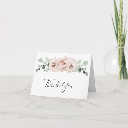Sage Greenery Pink Floral Dusty Rose Wedding Thank You Card