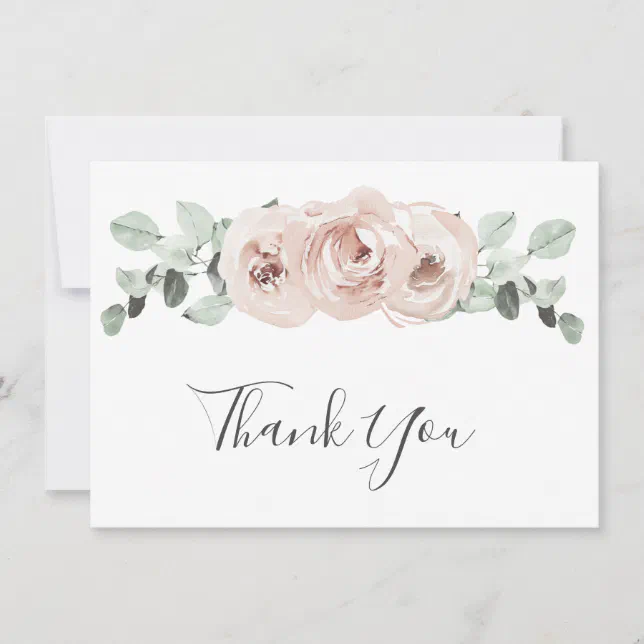 Sage Greenery Pink Floral Dusty Rose Wedding Thank You Card | Zazzle