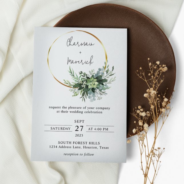Sage Greenery Ring Wedding Invitation (Creator Uploaded)