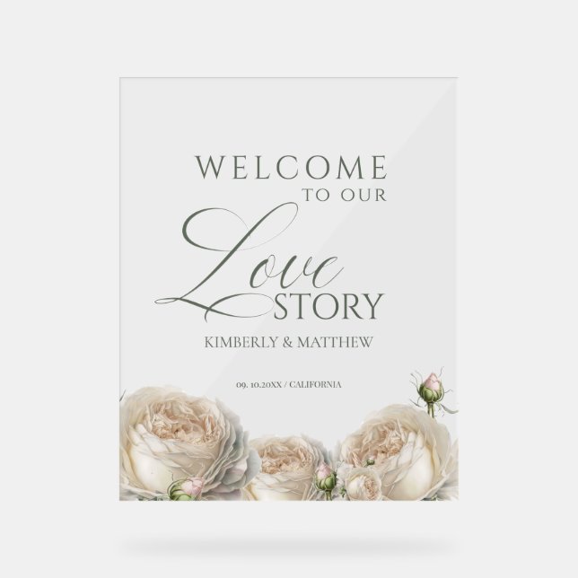 Sage Greenery Roses Welcome Wedding Sign (Front)