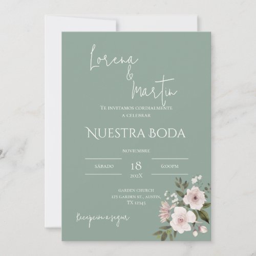 Sage Greenery Spanish Wedding Invitation
