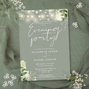 Sage Greenery String Lights Wedding Evening Party Invitation