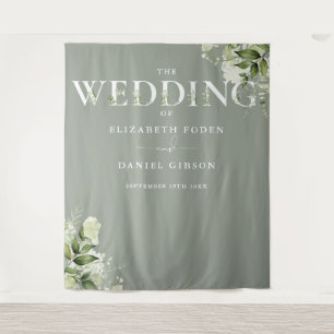 Sage Greenery Typography Wedding Photo Backdrop