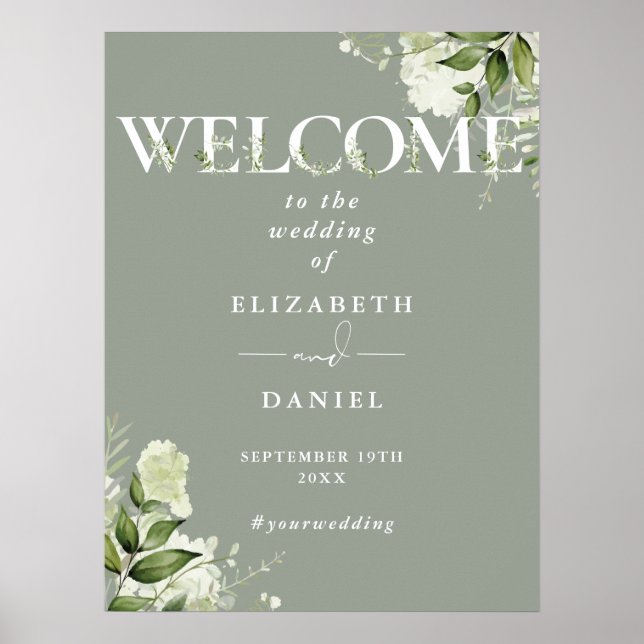 Sage Greenery Typography Wedding Welcome Sign (Front)