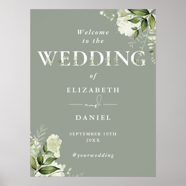 Sage Greenery Typography Wedding Welcome Sign (Front)